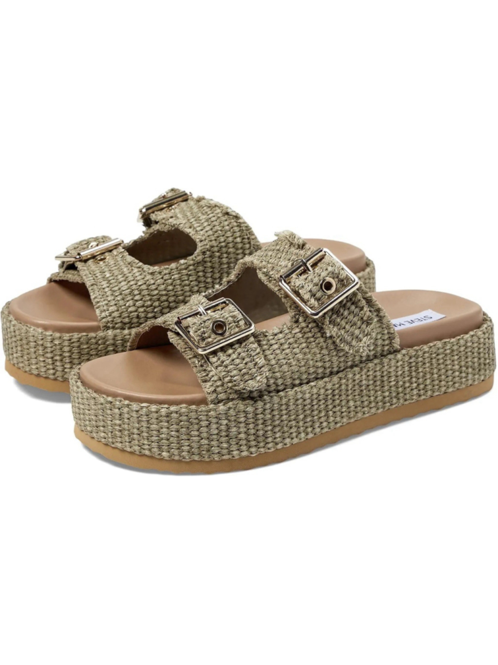 Steve Madden Karrigan Green Raffia Platform Slides Sandals 8.5